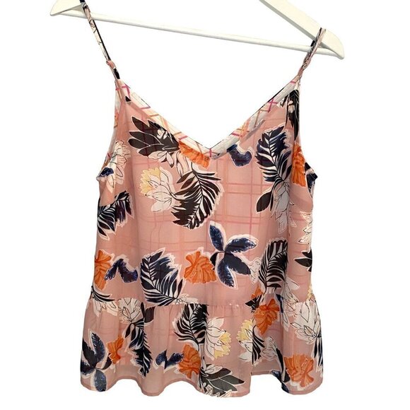 A‎ New Day Ruffled Hem Floral Layered Tank Pink|Blue|Orange w/plaid liner. XS - Picture 1 of 9